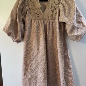 Umgee Beige Floral Embroidered Dress